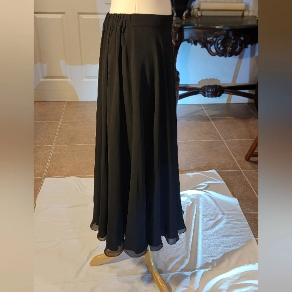 Oleg Cassini Black Tie Black Silk A-Line Maxi Skirt Size 12 - Picture 8 of 16